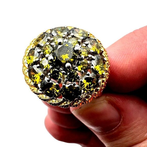 Estate Vintage Karis Green Gemstone Sterling Silver 925 Statement Ring Size 8 - Picture 2 of 11